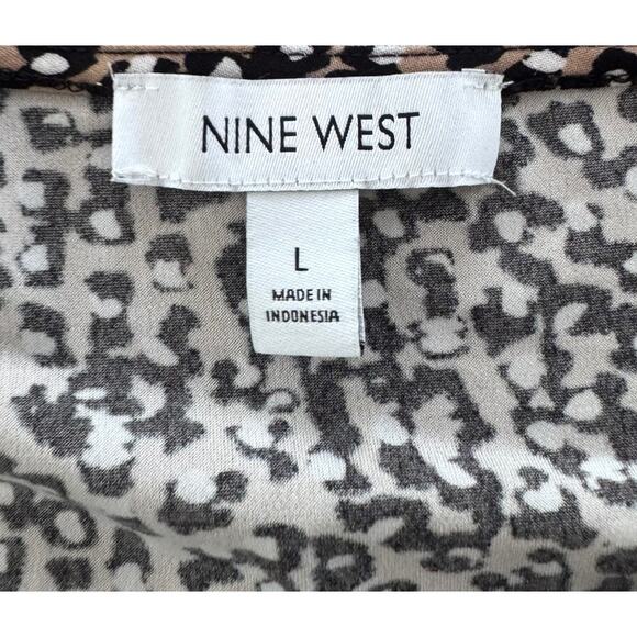 Nine West Womens Large Blouse Polyester Cheetah Print Brown White Black - Picture 3 of 9